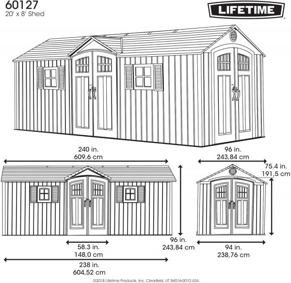 Lifetime 60127 20 x 8 Ft. Outdoor Storage Shed, Desert Sand